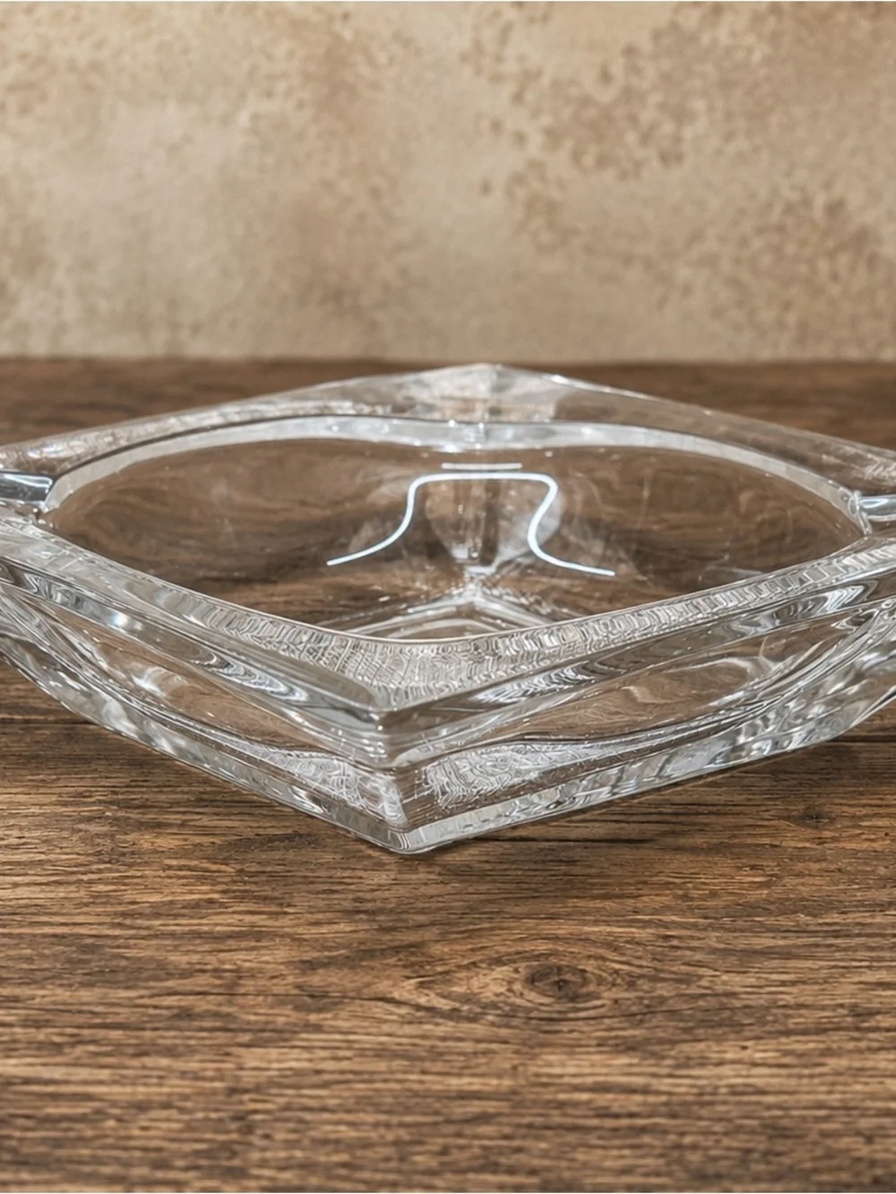 Heavy Clear Glass Diamond Square Ashtray Catchall Dish Mid Century Modern 6”